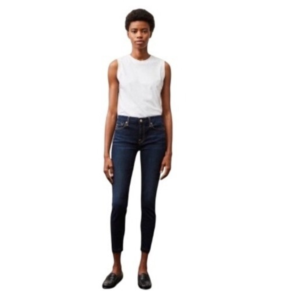 7 For All Mankind Ankle Skinny Jeans Black Size 25 Mid Rise Stretch Blair